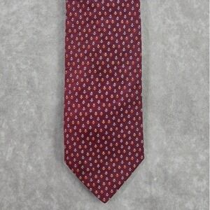 Barneys New York Red Floral Geometric 100% Silk Italy Men's Neck Tie‎